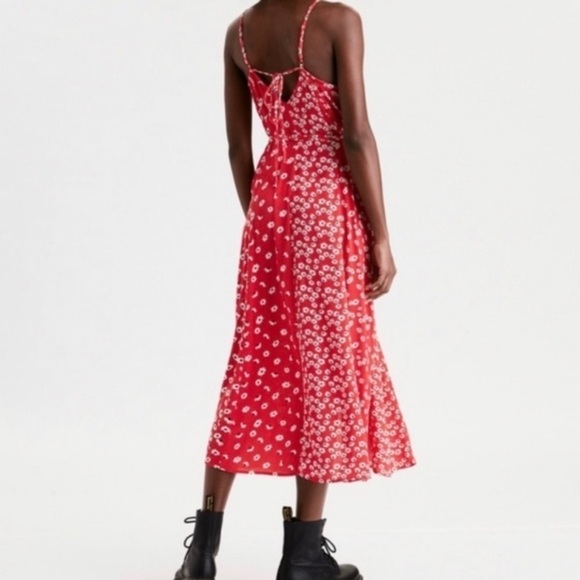 American Eagle red white floral midi‎ slip dress size s bohemian - Picture 2 of 9